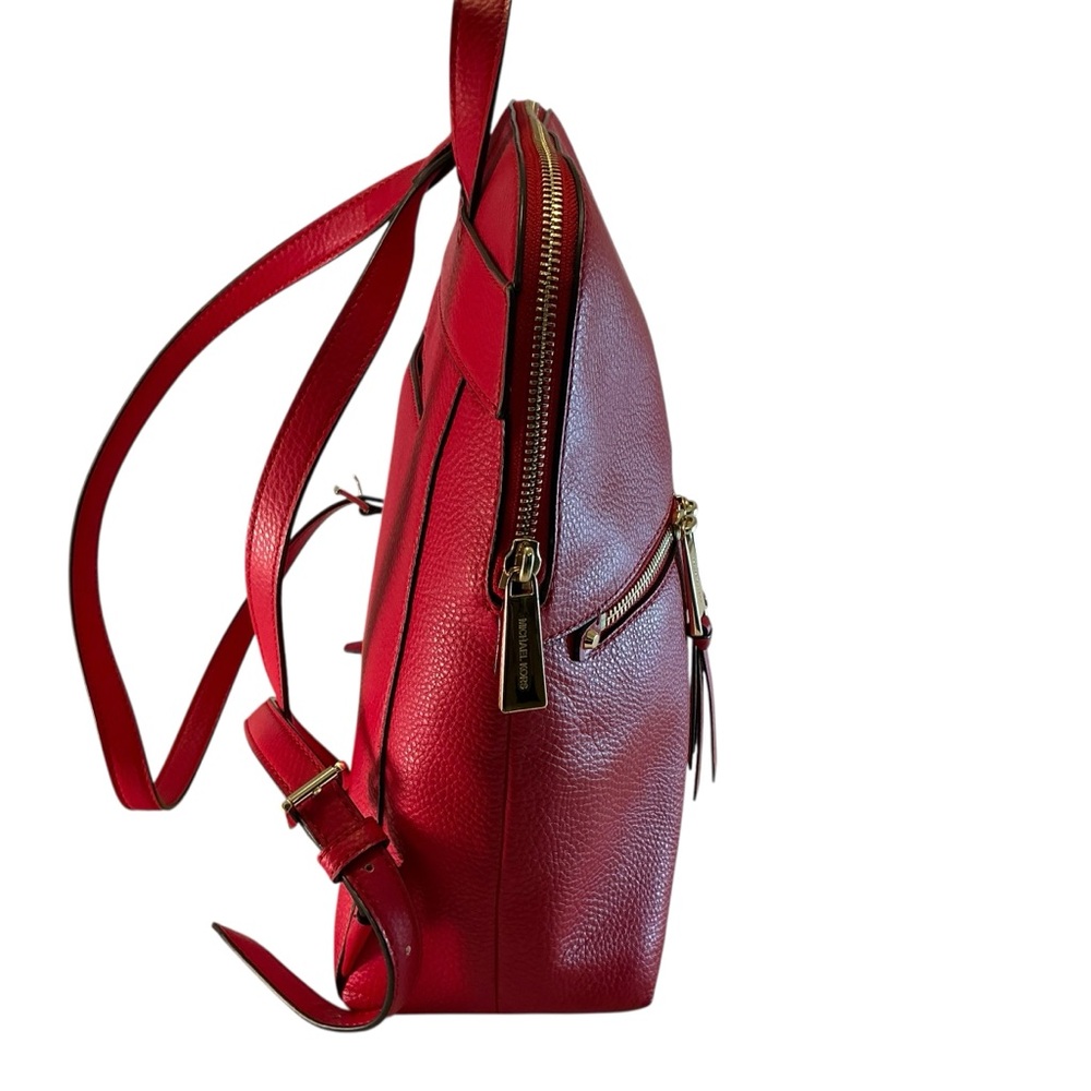 MICHAEL KORS Rhea Pebbled Leather Slim Backpack Solid Red Medium Bag - Picture 5 of 14
